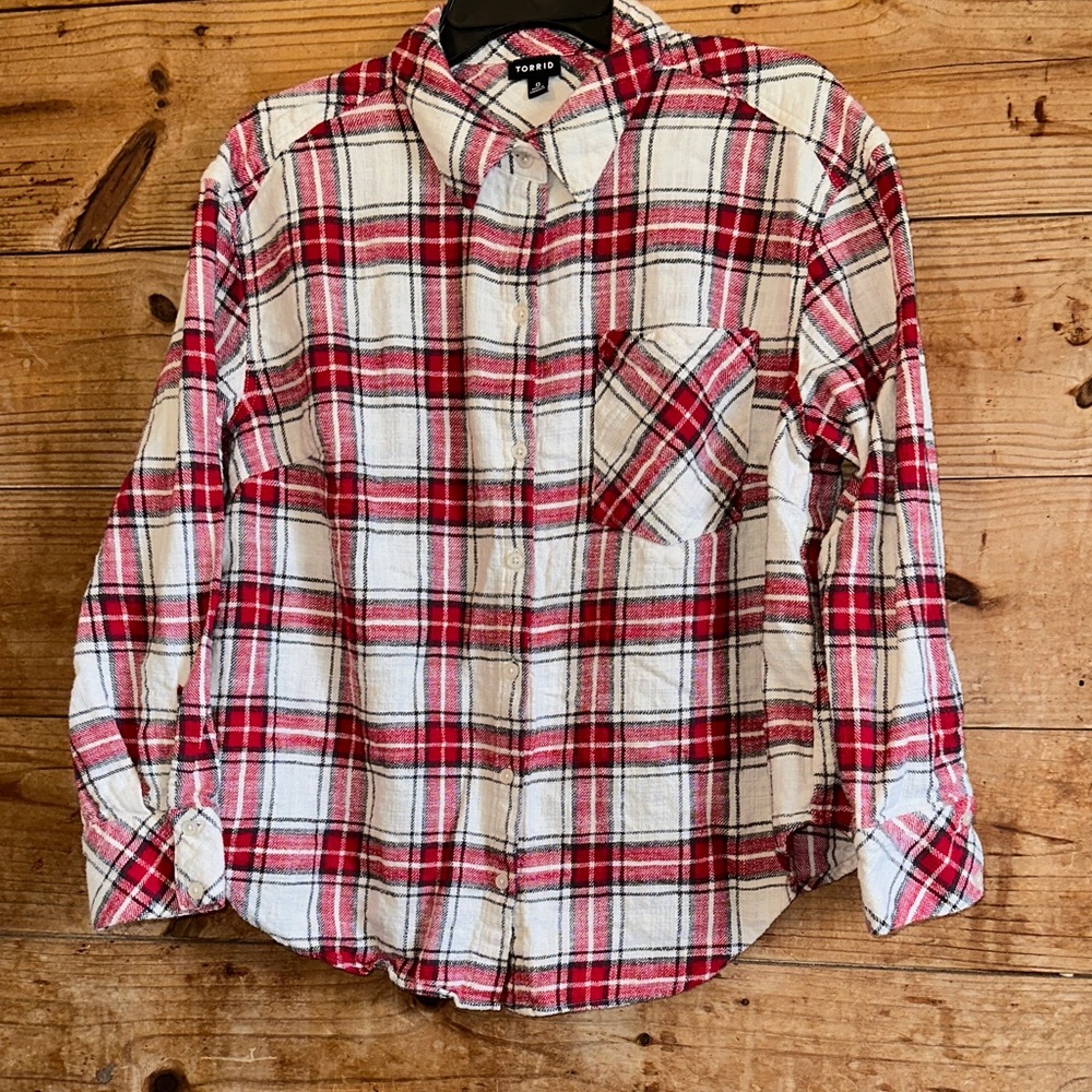 Torrid Red and White Plaid Button-Up Shirt